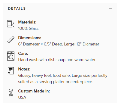 VIDA info for glass tray